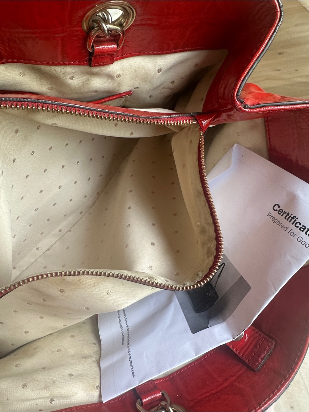 KATE SPADE Helena Alligator Embossed Red Patent Leather Tote - Picture 6 of 6